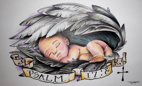 Banner And Baby Angel Tattoo Design